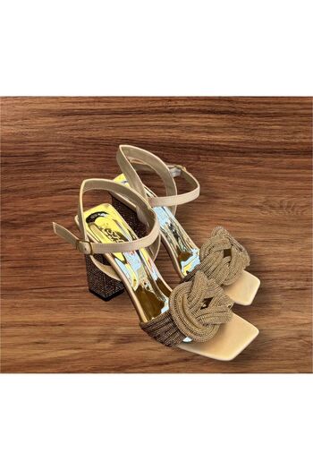 İpek High Heeled and Jewelled Gold Silver Women's Sandals