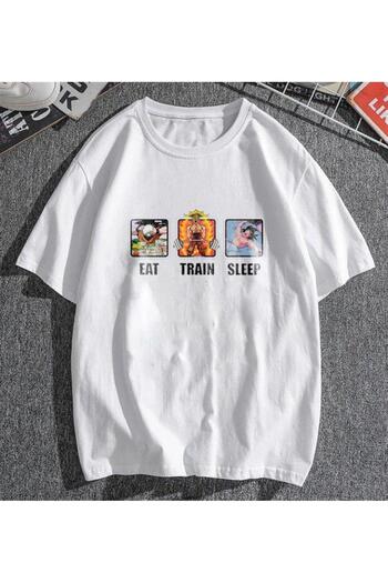 Touz Moda Eat Train Sleep White Unisex Oversize T-shirt