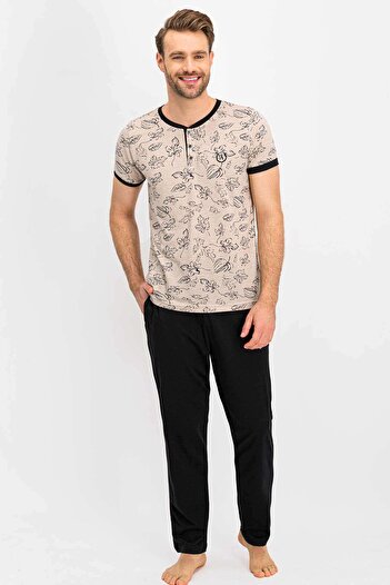 Arnetta Bejmelange Leaf Figure - Crew Neck and Short Sleeve Men's Pajama Set