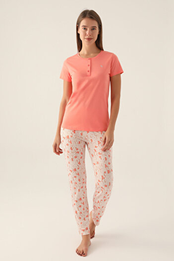 Arnetta Women's Salmon Short Sleeve Pajama Set