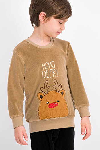 ROLY POLY Комплект кадифена пижама за момче - Rolypoly Hoho Deer Camel
