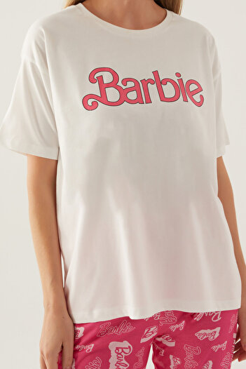 Barbie Cool Krem Kadın Kısa Kol Pijama Takımı