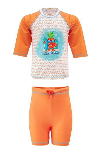 Remsa Mayo Shorts T-Shirt Set Short Sleeve Pineapple Kids Baby Swimsuit 5386 Kawaii Orange