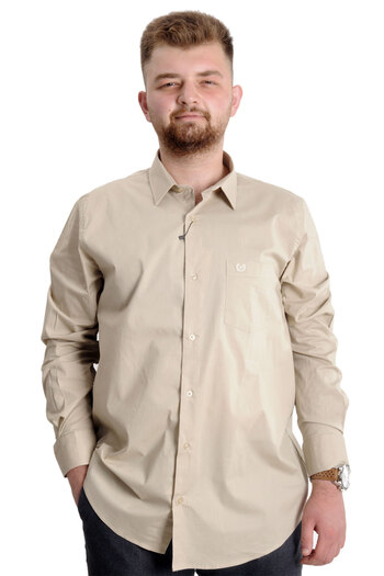 ModeXL Mode XL Large Size Men's Classic Pocket Shirt Lycra 20350 Beige