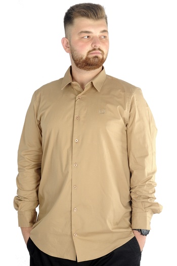 ModeXL Mode Xl Large Size Men's Classic Shirt Lycra 20351 Beige