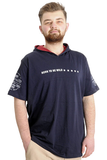 ModeXL Mode Xl Великий розмір Чоловіча футболка з капюшоном Born To Be Wıld 23122 Синій