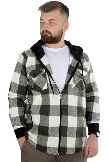 ModeXL Mode Xl Men's Sweat Zippered Hooded Cover Pocket Lumberjack 21572 Khaki