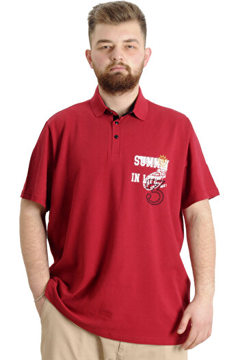 ModeXL Mode Xl Large Size Men's T-shirt Polo Piece Summer 23331 Claret Red