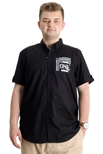 ModeXL Mode Xl Чоловіча сорочка великого розміру з габардину One Cıty 23307 Чорна