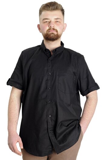 ModeXL Mode Xl Великий розмір Чоловіча сорочка Габардин Короткий рукав Одинарна кишеня 23302 Чорний