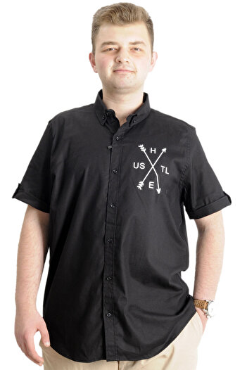 ModeXL Mode Xl Чоловіча сорочка великого розміру з габардину Hustle 23306 Чорна