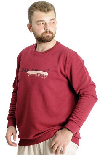 ModeXL Mode XL Large Size Men's Sweatshirt Crew Neck Man Official 23528 Claret Red