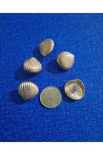 Beyna Yellow Coated Sea Shell Design Metal Button - 1.5 Cm, 1 Pack of 5 Pieces
