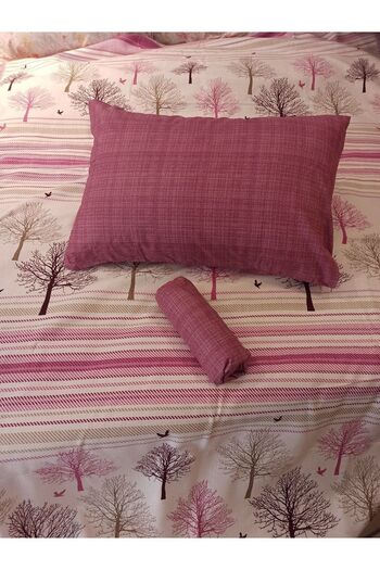 ŞENER HOME New Tree of Life Patterned Bed Sheet with Elastic Double Pique Set - Pink