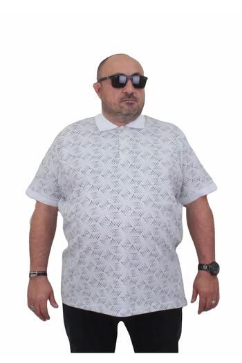 Starbattal Μπλουζάκι με γιακά πόλο Plus Size 24450 - Τρίγωνο εμπριμέ, ΛΕΥΚΟ