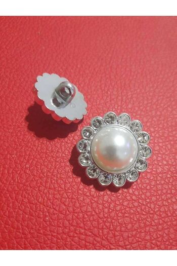 İMREN AKSESUAR 2 Cm Gray Metallized Crystal Stone Pearl Button - 1 Pack 4 Pieces