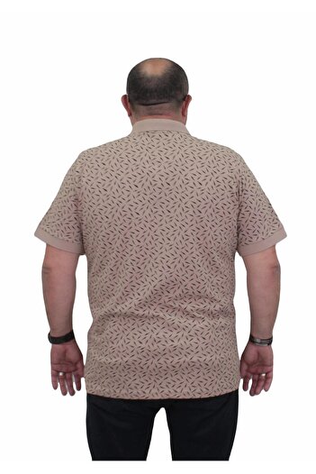 Starbattal Large Size Men's Polo Collar T-Shirt - Leaf 24457 BEIGE