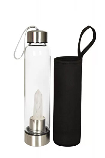 NehirTaş Certified Crystal Quartz Natural Stone Water Bottle 550ml Thermal Case