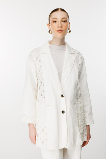 Ghisa White Combination Jacket and Trousers Set - 4YGSTKM3790