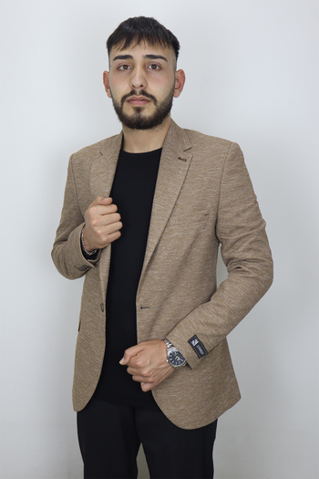 MODA MEN Men's Camel Blazer - Italian Cut, Slim Fit, Single Button and Slit Detail