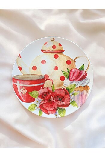 unique florya Mutfak Dekorasyonu Dekoratif Duvar Süsü Çiçek Desenli Duvar Tabağı Kırmızı Gelincik Retro Hediyelik