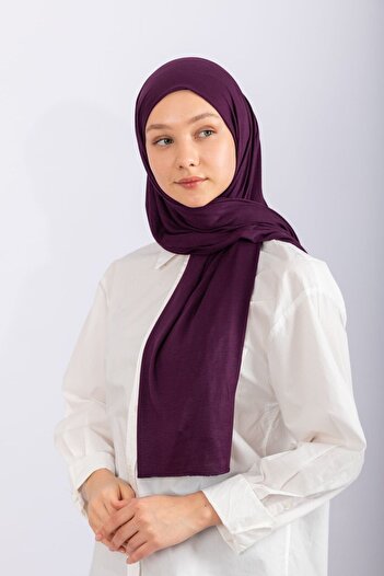 hijabchi Χτενισμένο βαμβακερό σάλι Τζέρσεϊ σάλι - δαμάσκηνο