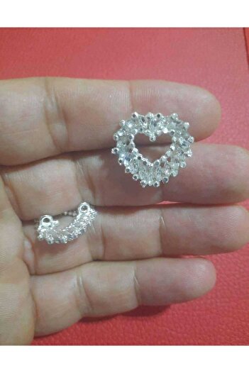 İMREN AKSESUAR 2.5 Cm Heart Crystal Stone Metal Button - 2 Pieces