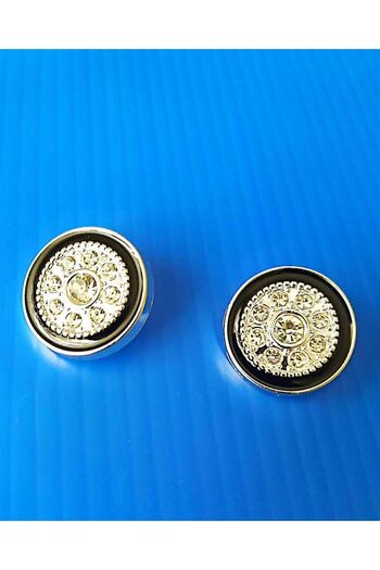 İMREN AKSESUAR 2.5 Cm Gray Metallized Crystal Stone Black Enamel Button - 1 Pack of 4 Pieces