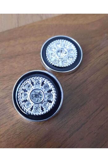 İMREN AKSESUAR 2 Cm Gray Metallized - Black Enamel Button with Crystal Stones 1 Pack 4 Pieces