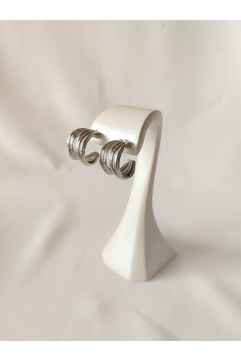 LİLYA AKSESUAR Thick Silver Color Steel Hoop Earrings