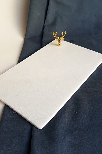 ege gross Natural White Marble Deer Detailed Tray Presentation and Serving Plate