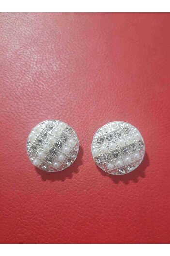 İMREN AKSESUAR 2.5 Cm Crystal Stone and Pearl Metal Button - 2 Pieces