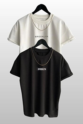 Boi Σετ μπλουζάκια 3 τεμαχίων Brooklyn Printed - Sax Blue, Μαύρο Πορτοκαλί, Καλοκαιρινό T-Shirt Oversize, Crew Neck