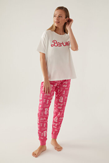 Barbie Cool Krem Kadın Kısa Kol Pijama Takımı