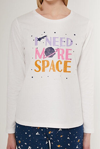 Rolypoly I Need More Space Beyaz Kadın Uzun Kol Pijama Takım
