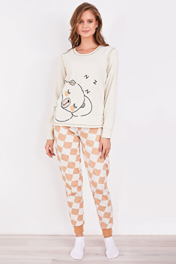ROLY POLY Rolypoly Bear Bej Kadın Uzun Kol Pijama Takım