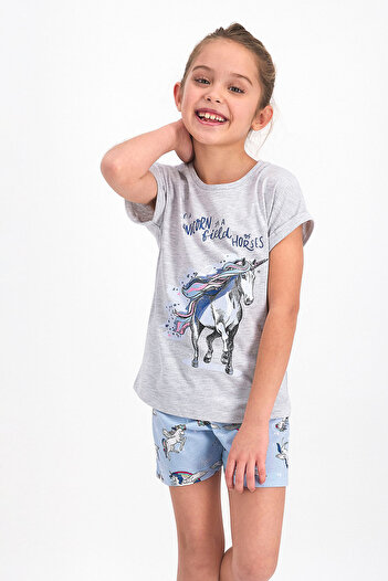 ROLY POLY Unicorn Patterned Carmelange Girl's Shorts Set - Rolypoly