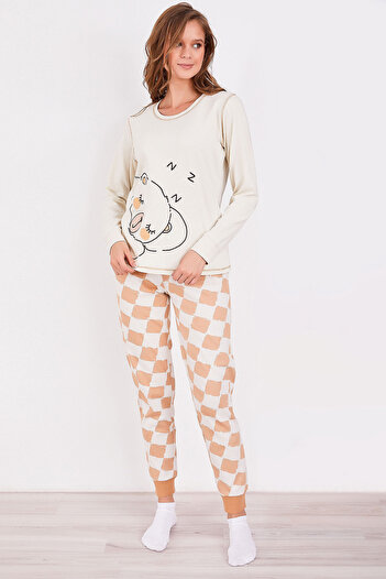 ROLY POLY Rolypoly Bear Bej Kadın Uzun Kol Pijama Takım