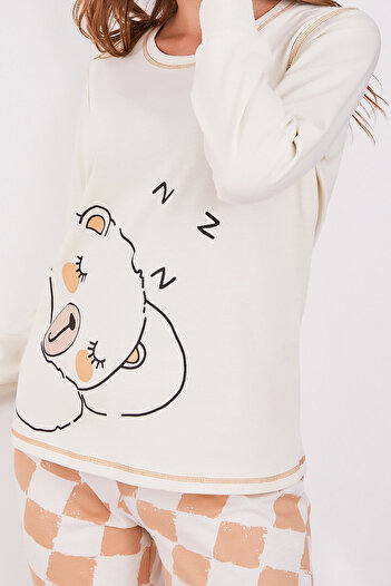 ROLY POLY Rolypoly Bear Bej Kadın Uzun Kol Pijama Takım