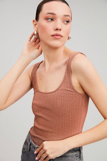 GRIMELANGE Elena Women's - Soft Brown Undershirt with Flexible Corded Fabric