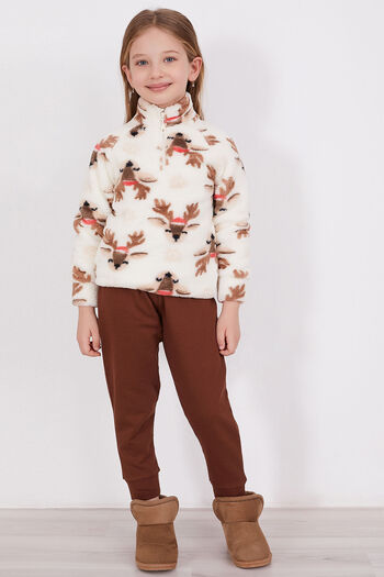 Arnetta Deer Cream Girl's Long Sleeve Pajama Set