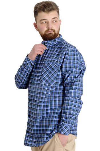 ModeXL Mode Xl Ανδρικό πουκάμισο μεγάλου μεγέθους καρό μακρυμάνικο 23300 Navy Blue-White