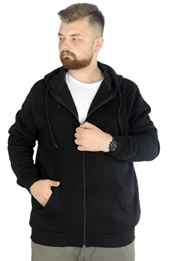 ModeXL Mode Xl Men's Sweatshirt Hooded Zippered Basic 20543 Black
