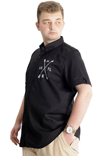 ModeXL Mode Xl Чоловіча сорочка великого розміру з габардину Hustle 23306 Чорна