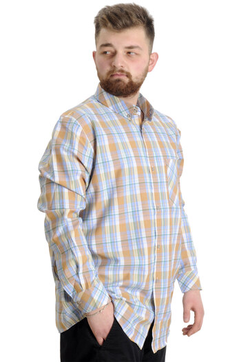 ModeXL Mode Xl Large Size Men's Shirt Plaid Long Sleeve 23300 Green