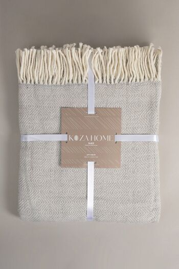 Koza Home Suez Gray White Colored Wool Double Blanket 91249