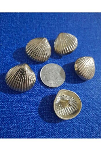 Beyna Yellow Metal Button - 2 Cm, Shell Design, 5 Pieces / 1 Pack