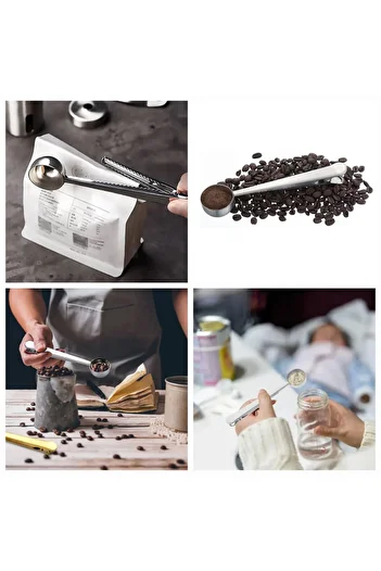 Alışverişhanem Stainless Steel Clip-on Coffee Flour Sugar Measurement Scaling Spoon