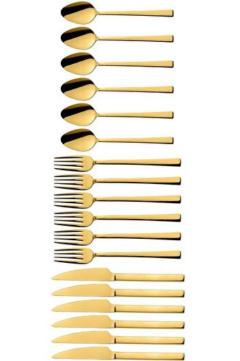 Kitchen Design Lab Gold 18 Adet Tatlı Çatal Kaşık Bıçak Seti - Kahvaltı Pasta Çatal Kaşık Bıçak Seti