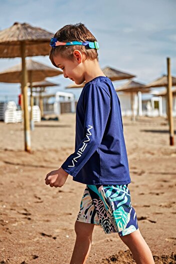 Marina Boy's Shorts - Navy Blue Patterned, Model B2431